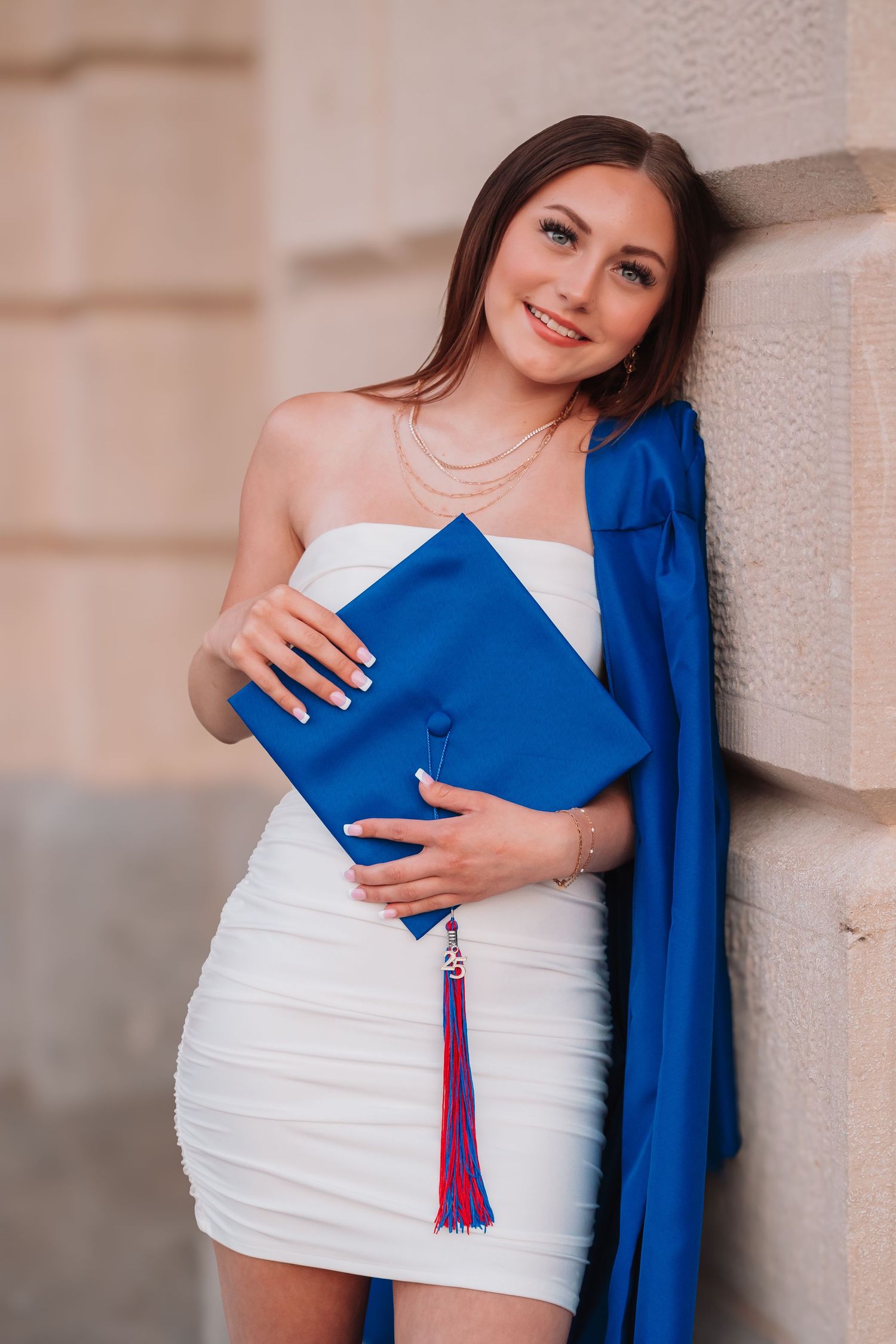 Cap and Gown photos spring Capitol Topeka KS Kansas Blue Cap and Gown