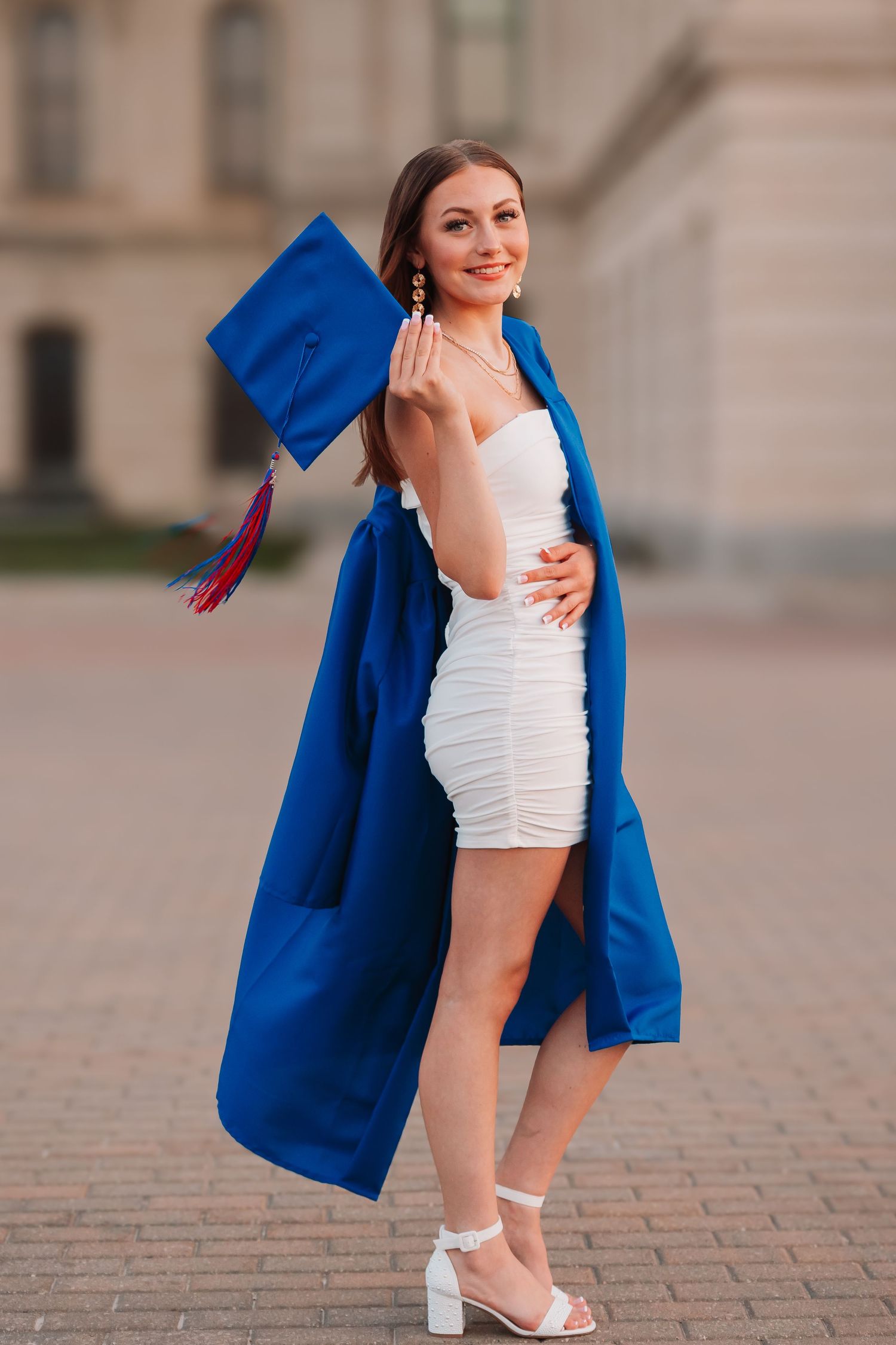 Cap and Gown photos spring Capitol Topeka KS Kansas Blue Cap and Gown