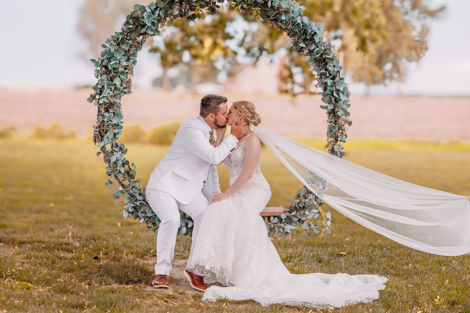Romantic Wedding Photo of bride and groom at the Brownstone in Topeka, Kansas.