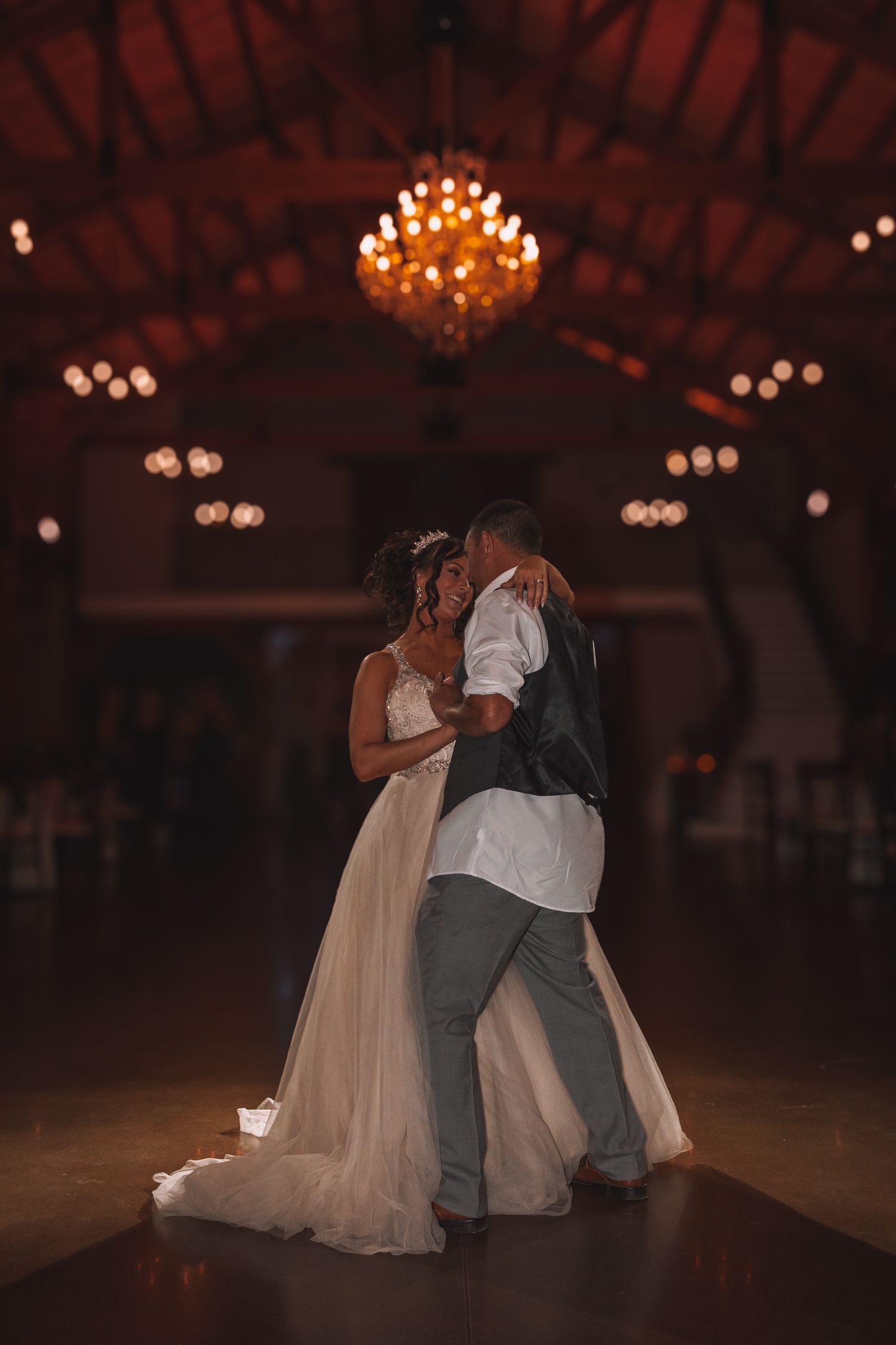 Romantic photo of bride and groom first dance at Willow's Bend.  Wedding photos in Kansas.