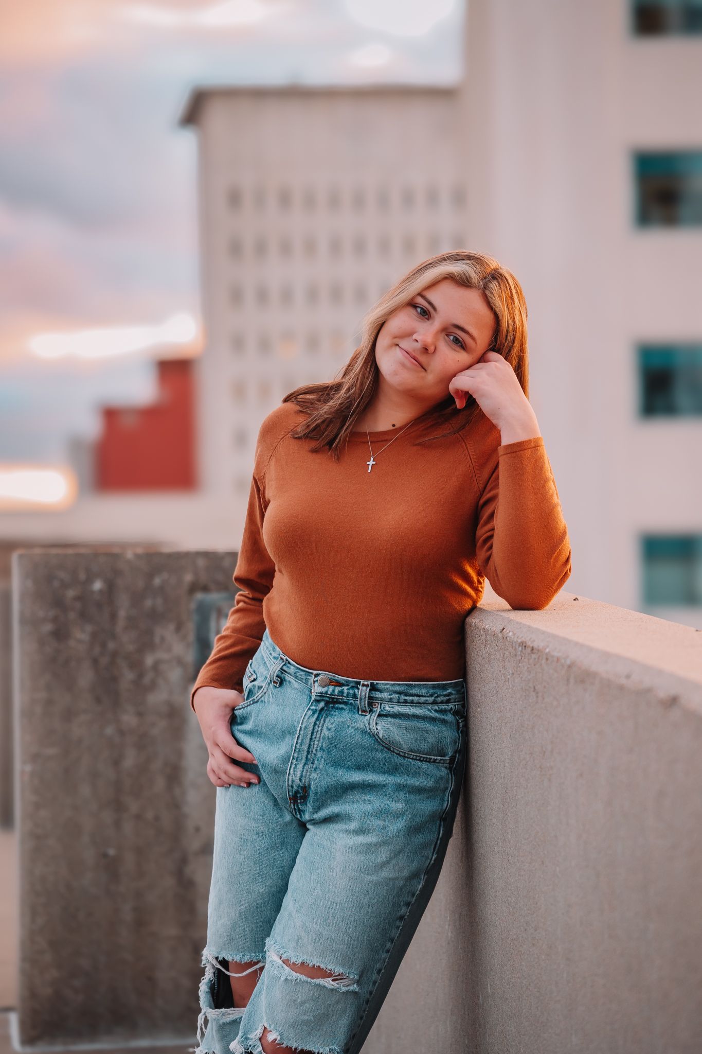 Fall Photos Topeka KS senior photos girl Rooftop