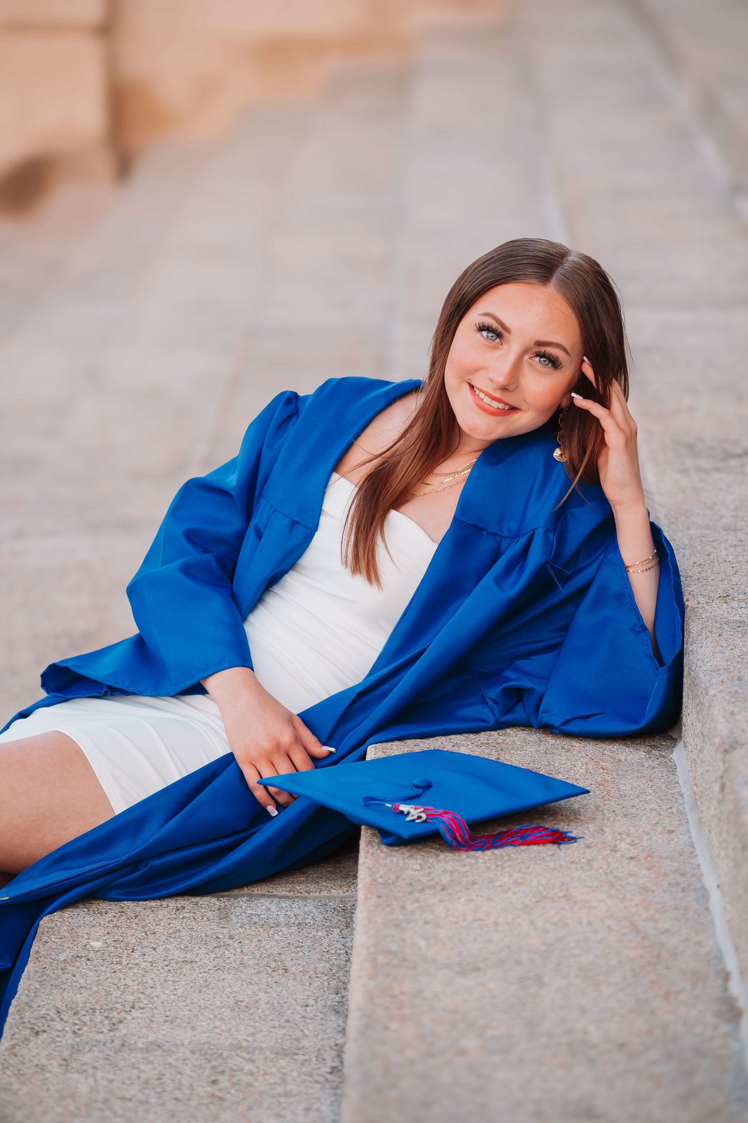 Cap and Gown photos spring Capitol Topeka KS Kansas Blue Cap and Gown