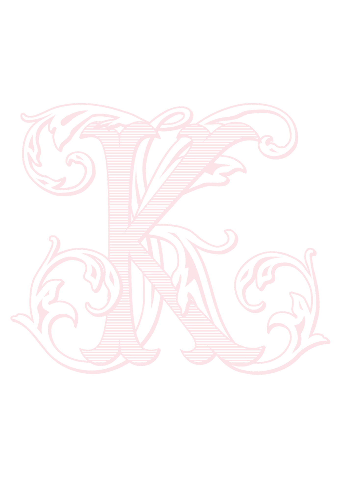Decorative ornate pink letter K monogram on white background for elegant branding design.