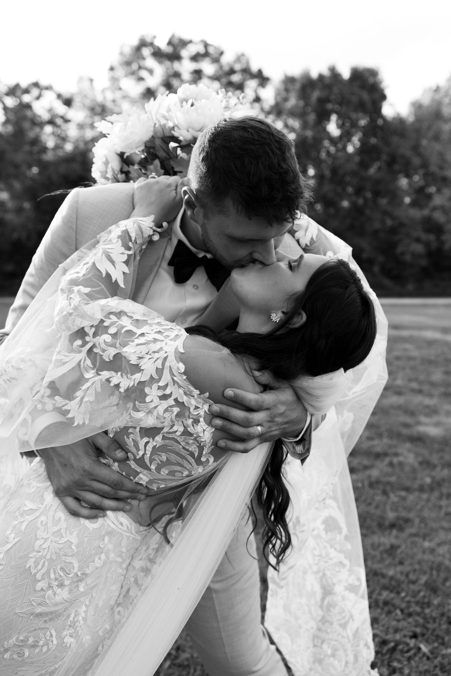 Couple kissing right after getting married. Deep and meaningful moment