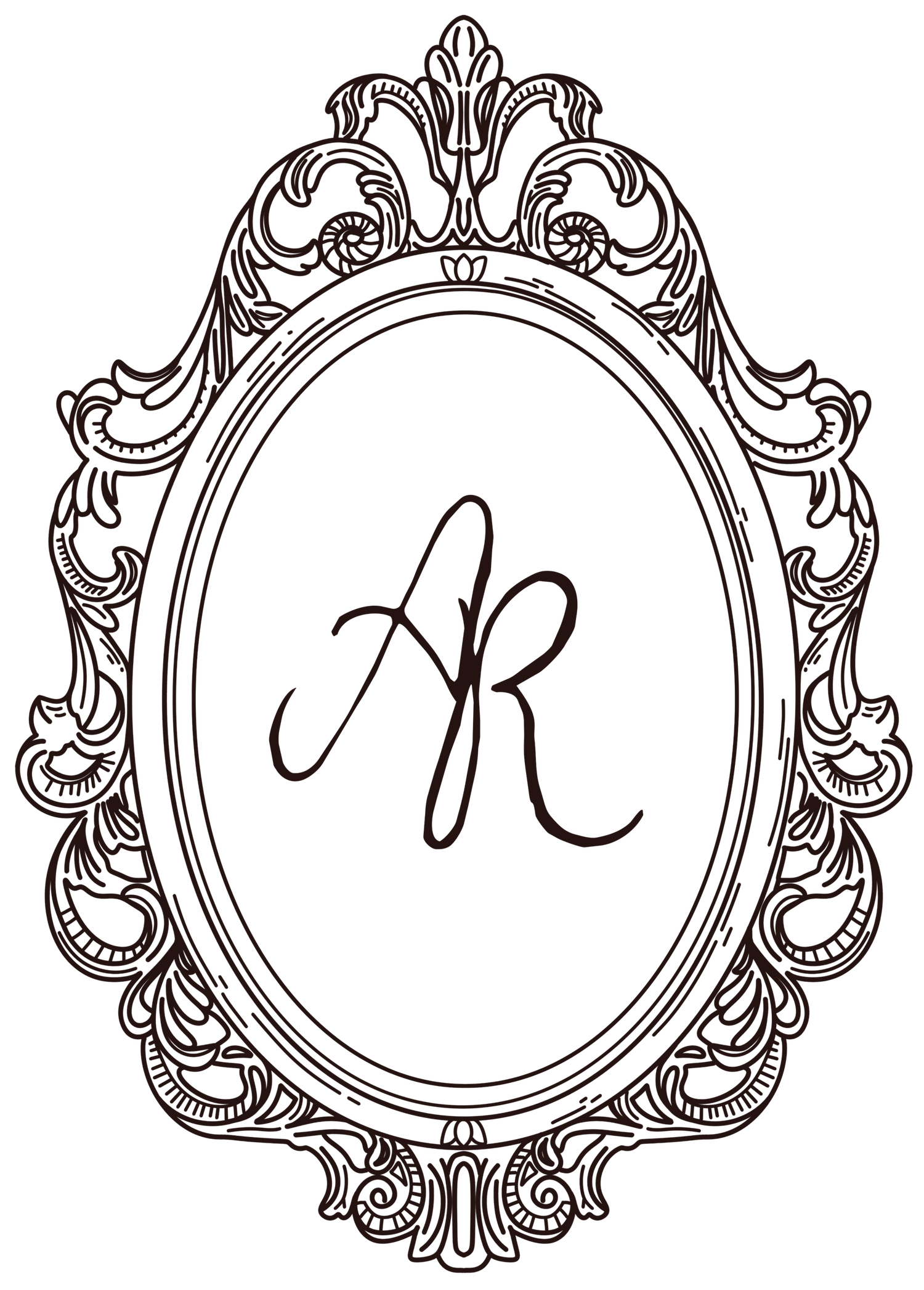 A set of four ornate vintage-style decorative round frames with swirling baroque details arranged in a row.