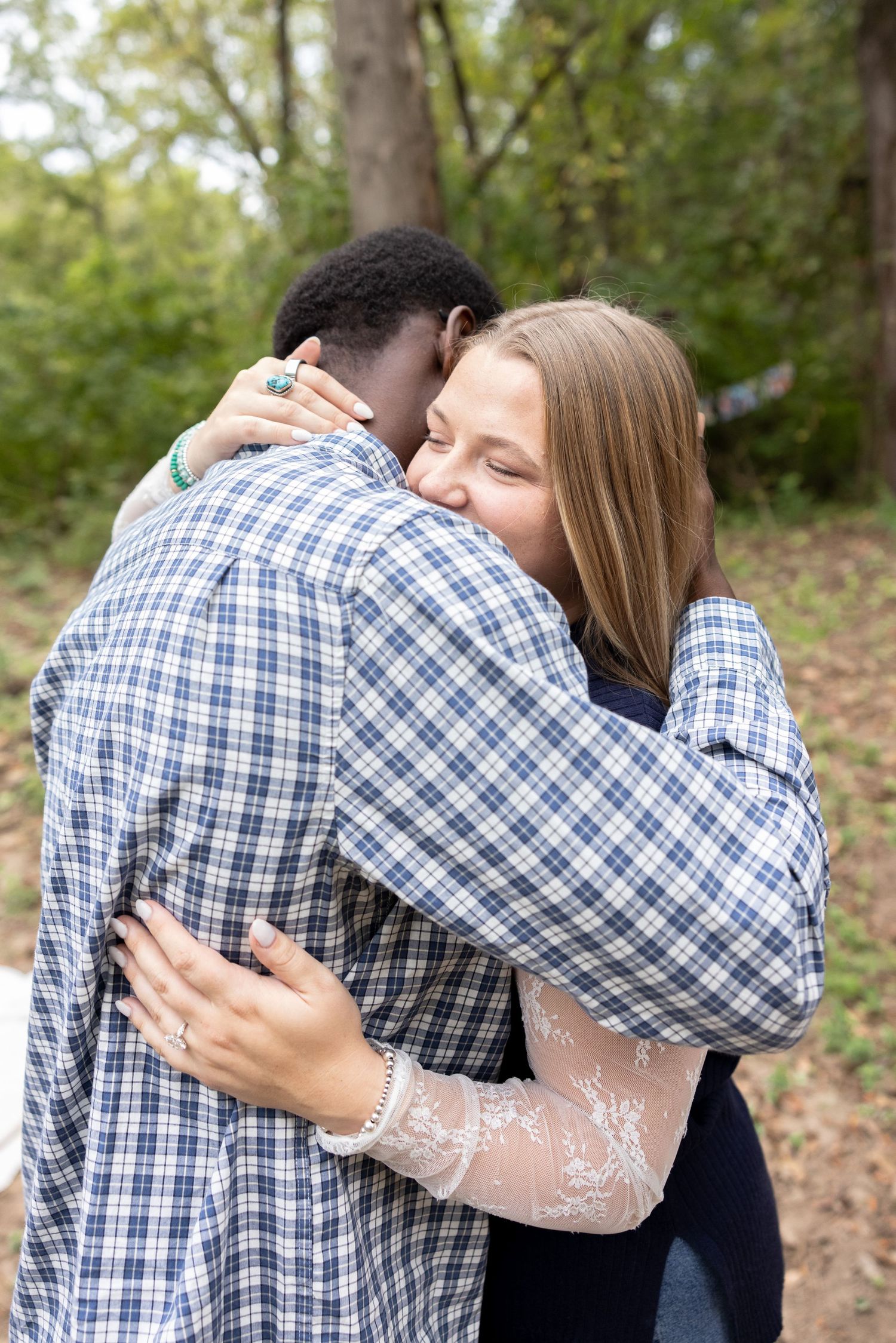 Couple hugging during engagement session