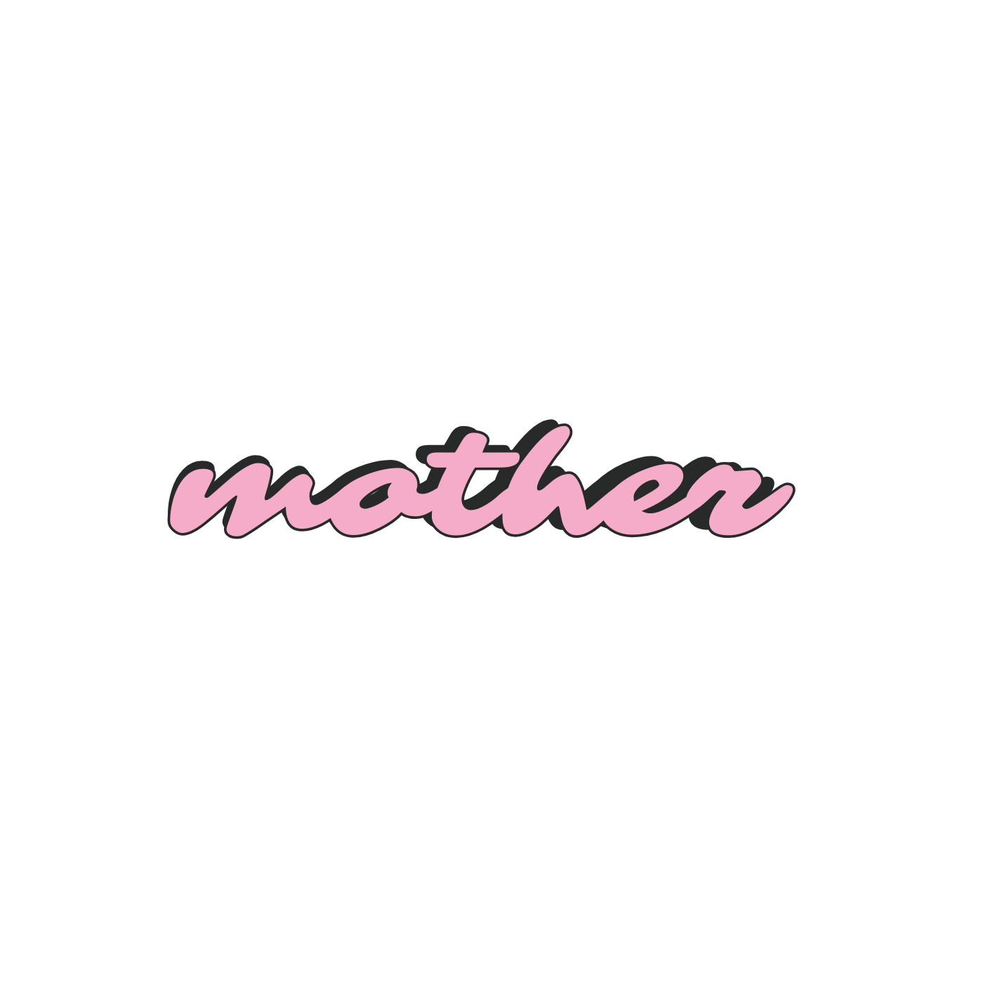 Pink cursive script logo reading 'mother' with shadow effect on white background.