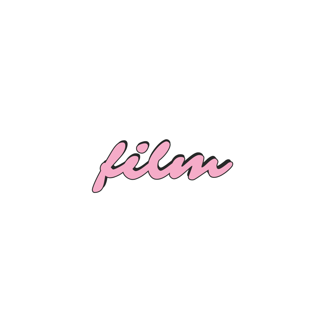 Pink retro cursive script text reading film on a clean white background.