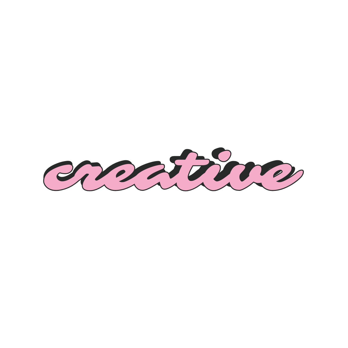 Pink cursive script logo reading creative with dark shadow effect on a clean white background.