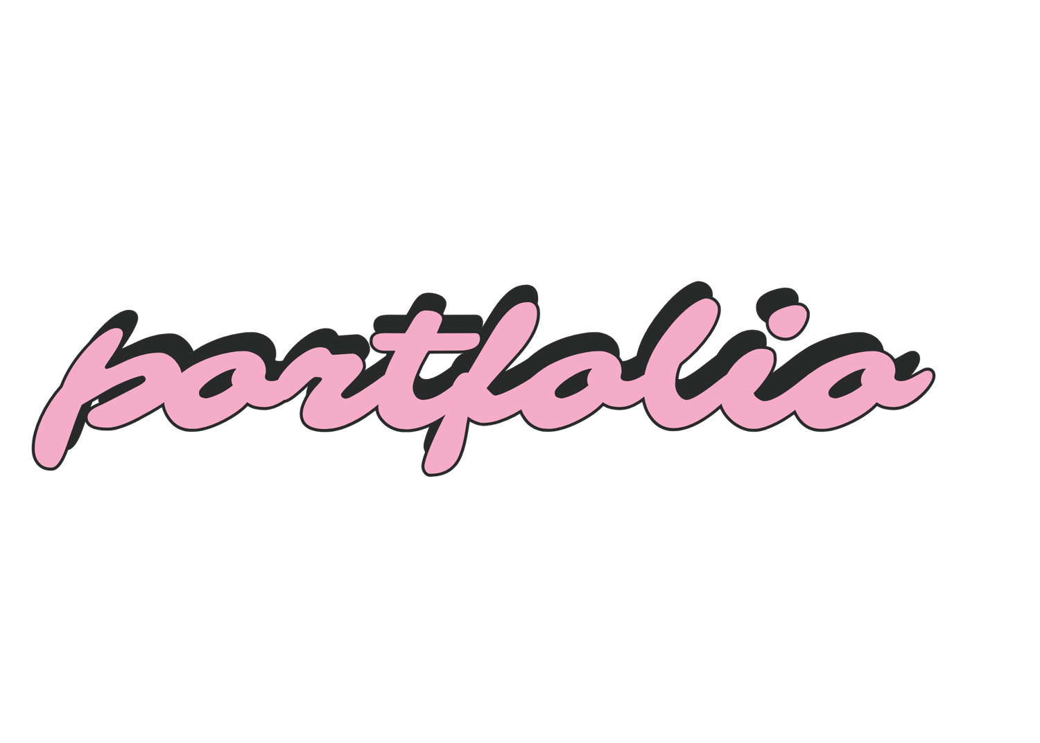 Pink retro-style cursive portfolio text logo with dark drop shadow on a clean white background.
