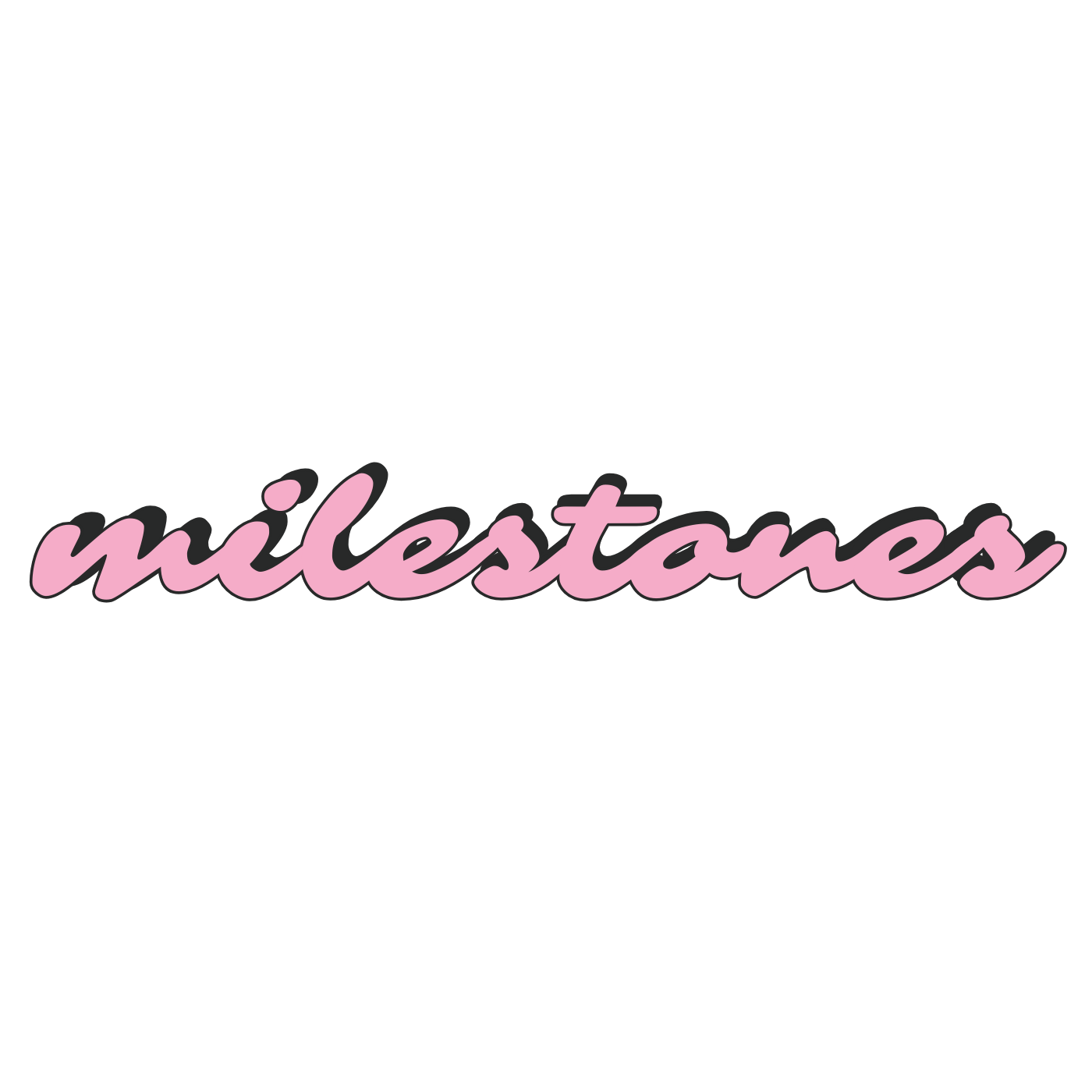 Pink cursive script logo reading milestones with dark shadow effect on a clean white background.