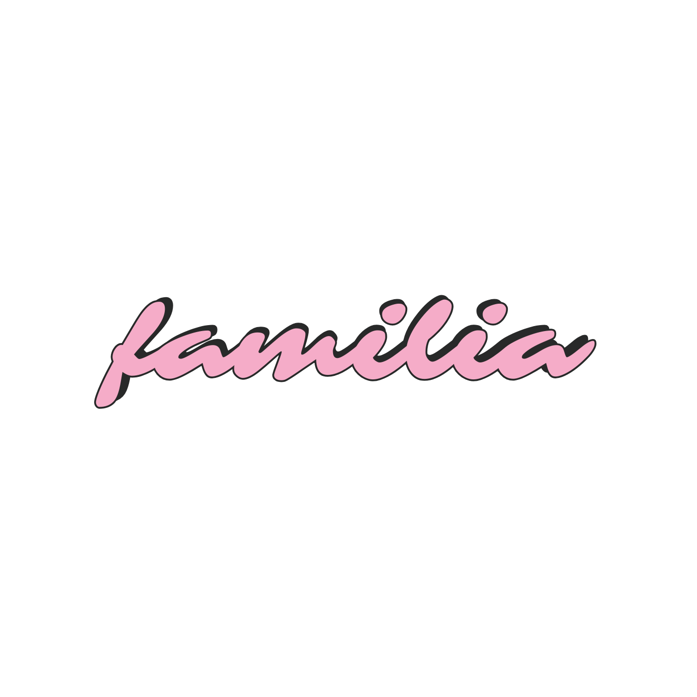 Pink retro cursive script text reading familia on a clean white background.