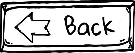 Hand-drawn sketch of a back navigation sign with an arrow pointing left and the word Back in bold text.