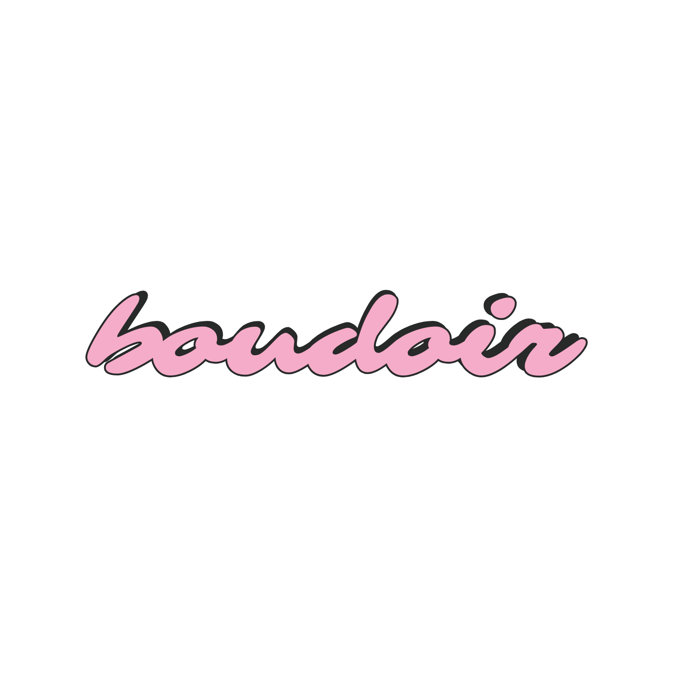 Pink cursive script logo reading boudoir with dark shadow effect on a clean white background.