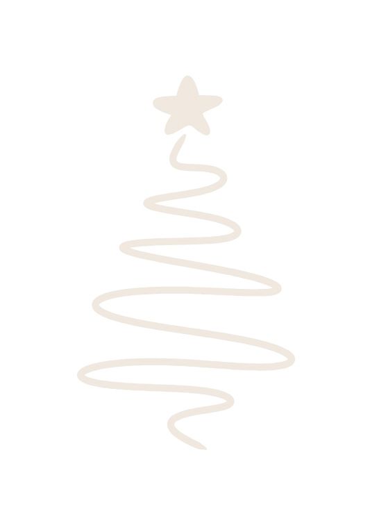 Minimalist beige Christmas tree illustration with spiral outline and star topper on white background.