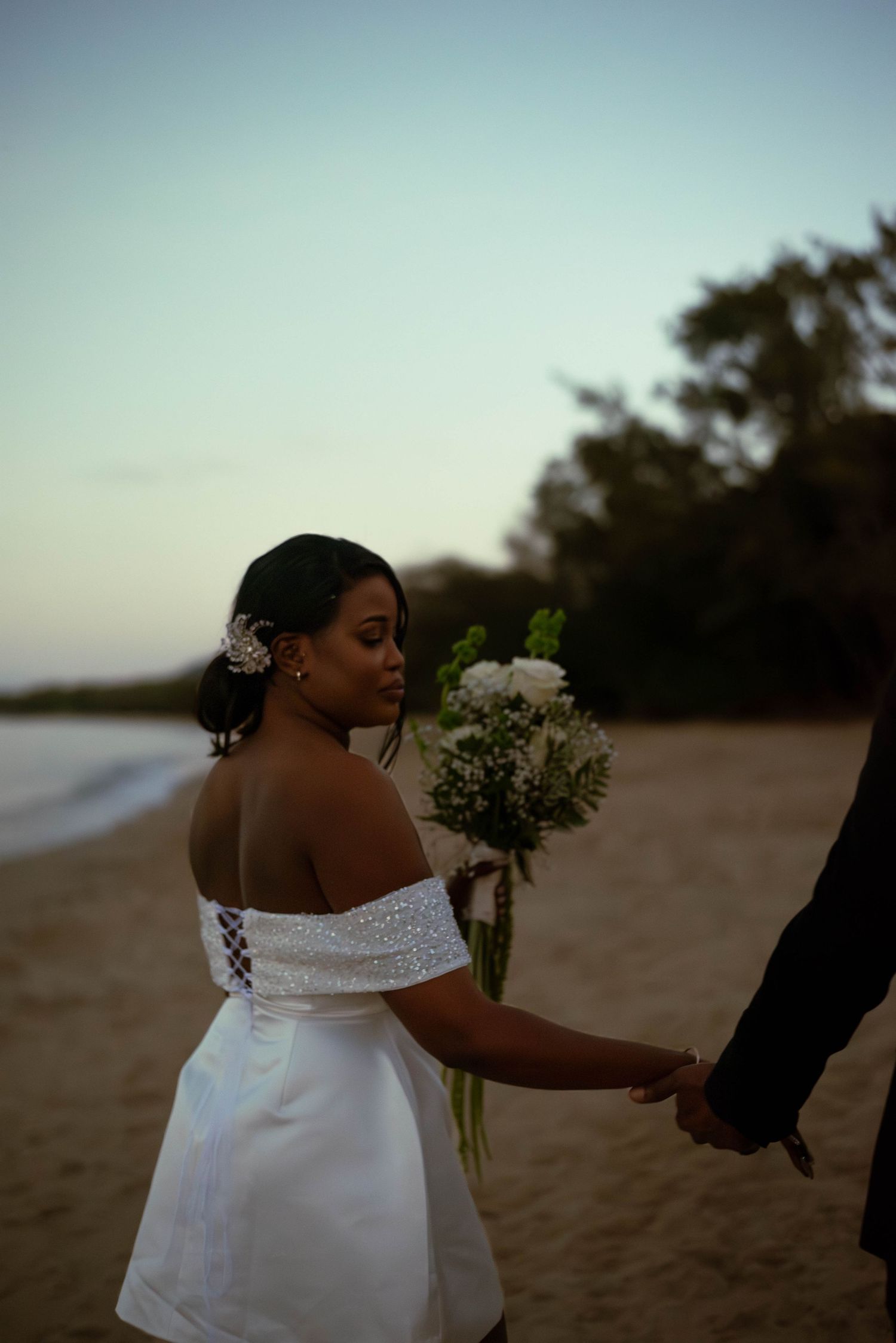 Bride on the beach for elopement, cairns