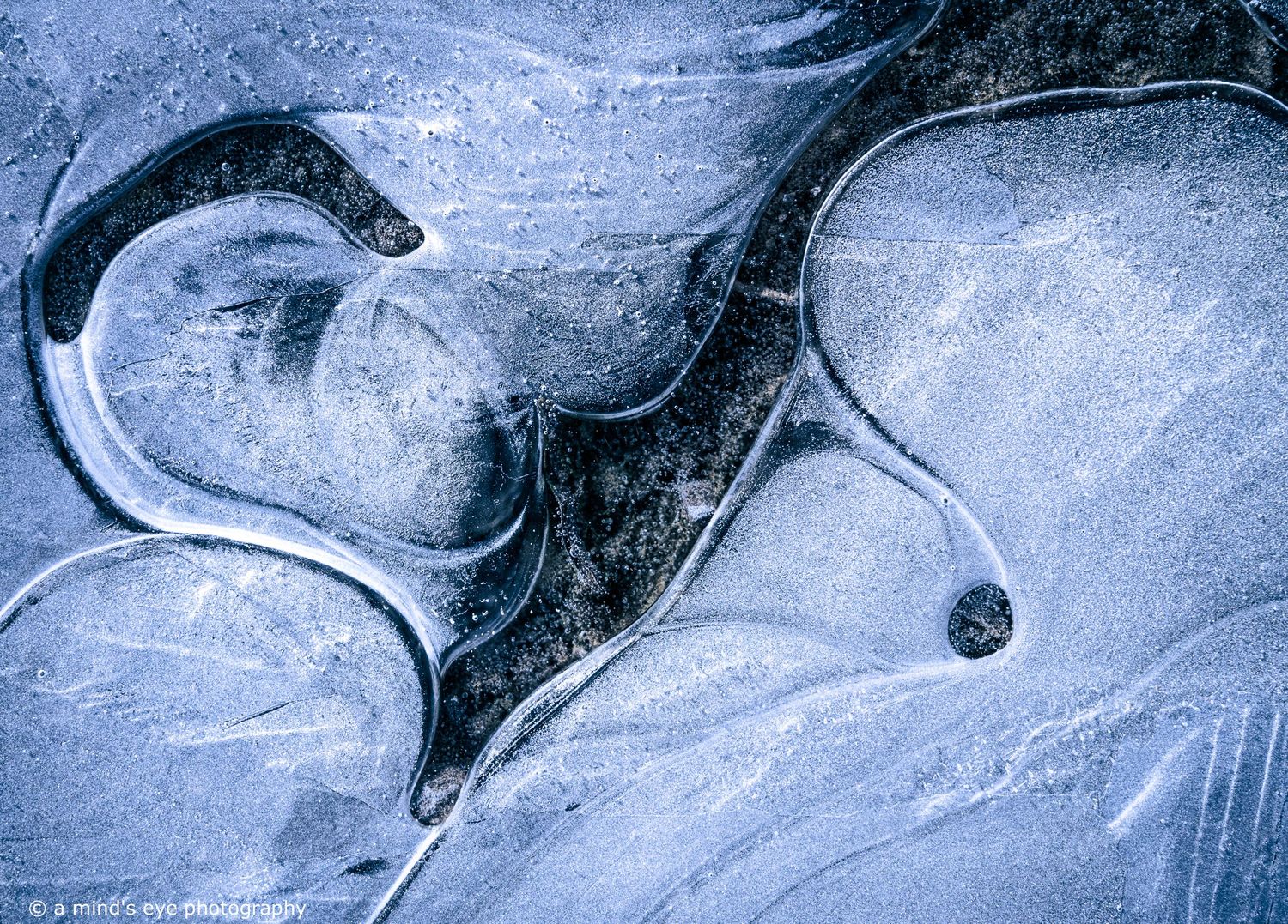 colour photo, frozen water, ice, trapped air, nature, abstract image, graphical photograph, winter