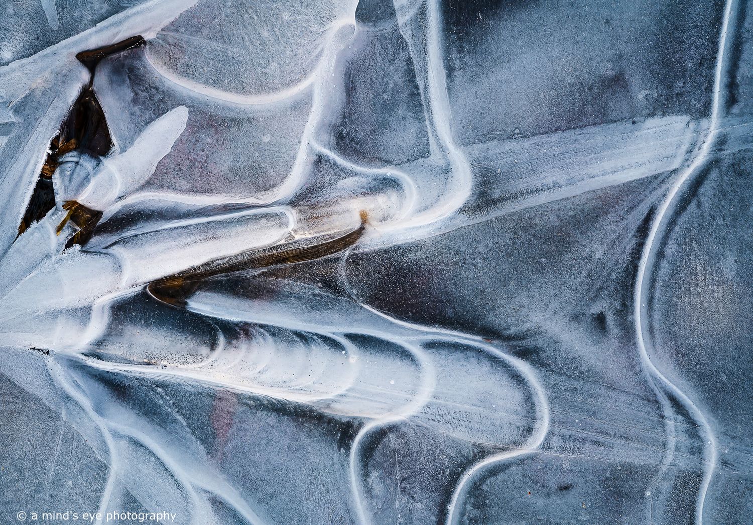colour photo, frozen water, ice, trapped air, nature, abstract image, graphical photograph, winter