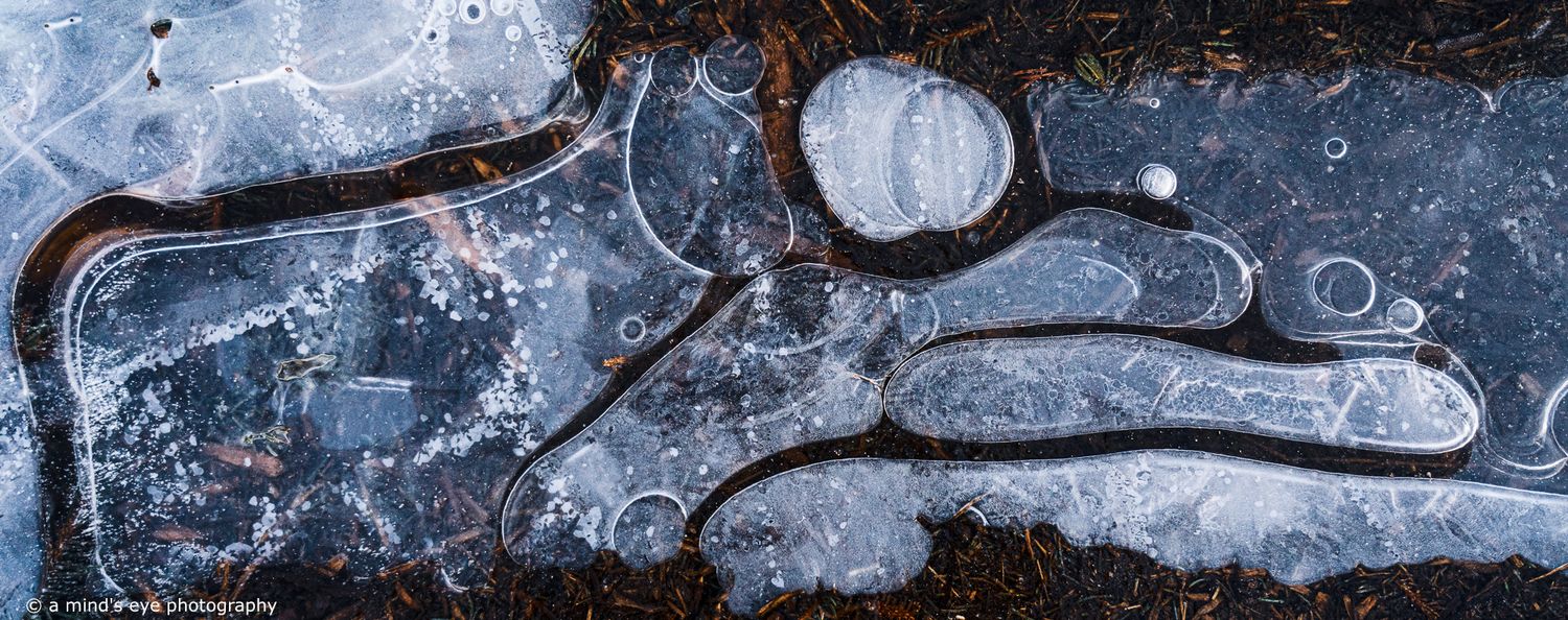 colour photo, frozen water, ice, trapped air, nature, abstract image, graphical photograph, winter