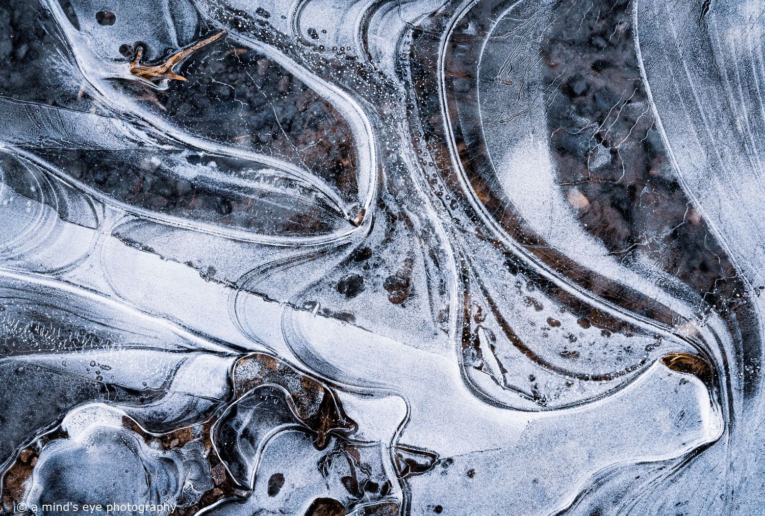 colour photo, frozen water, ice, trapped air, nature, abstract image, graphical photograph, winter