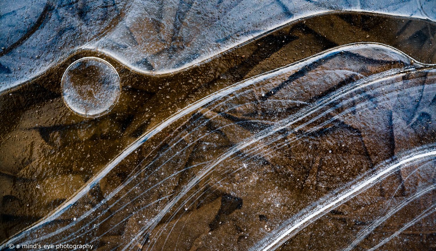 colour photo, frozen water, ice, trapped air, nature, abstract image, graphical photograph, winter