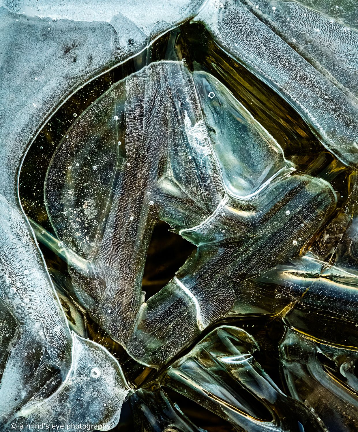 colour photo, frozen water, ice, trapped air, nature, abstract image, graphical photograph, winter