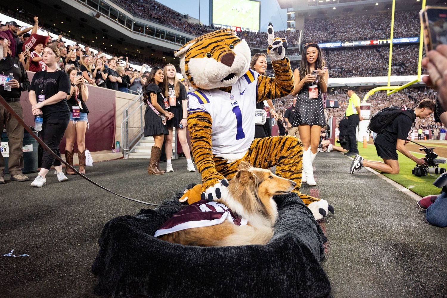 Reveille X with the LSU mascot