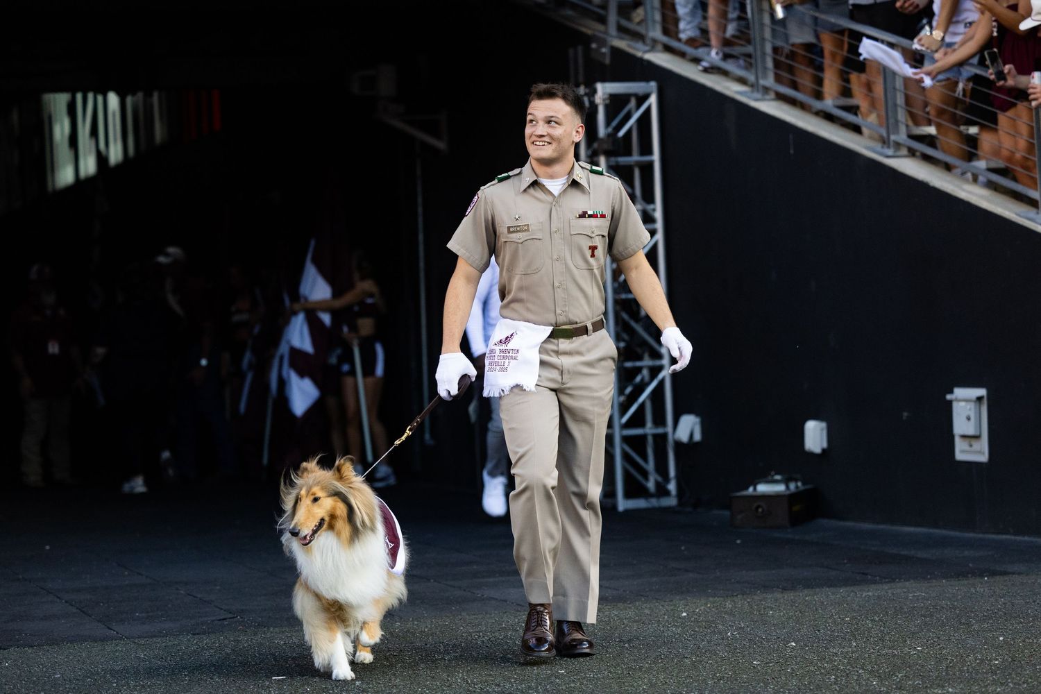 Reveille X with her 2024 handler, Josh