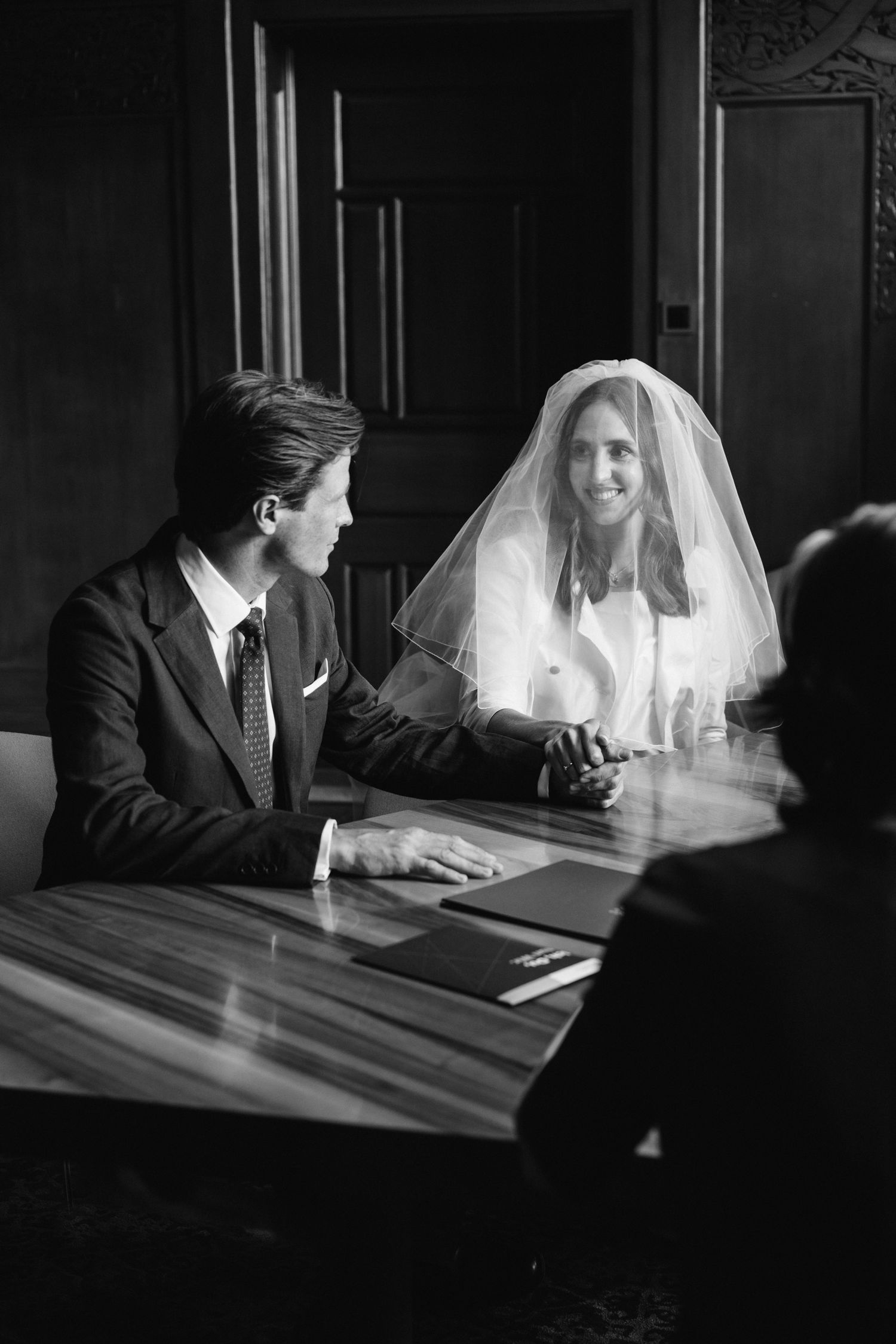 bride and groom vows small wedding city hall
