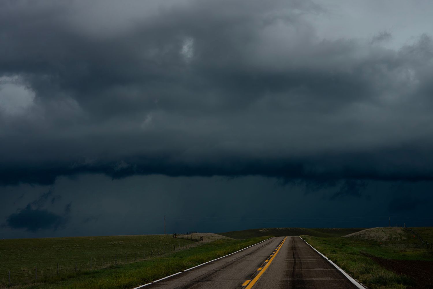 Severe storm clouds over the highway shortly after leaving Agate Fossil Beds National Monument