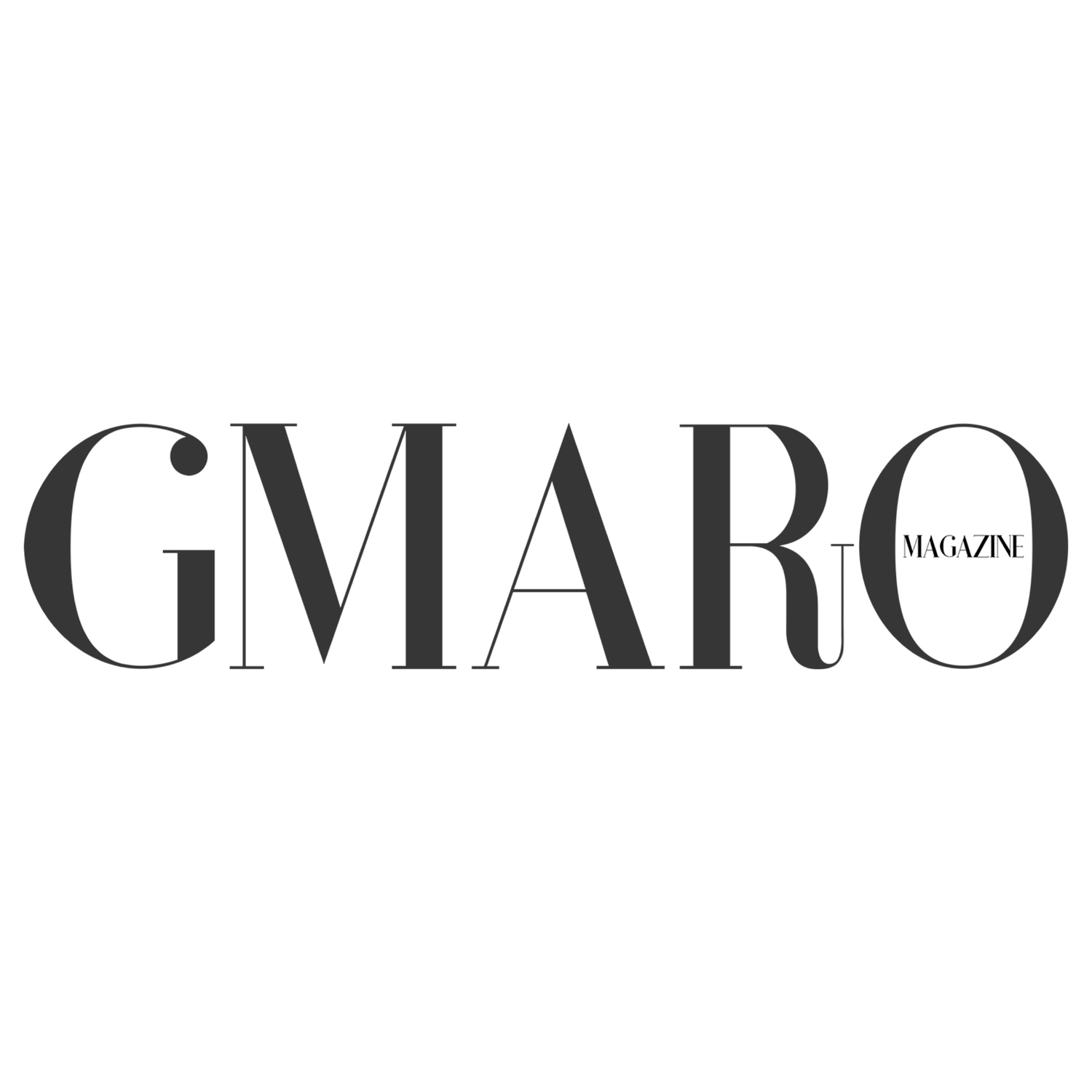 A stylized black and white logo design for GMARO Magazine with elegant serif typography.