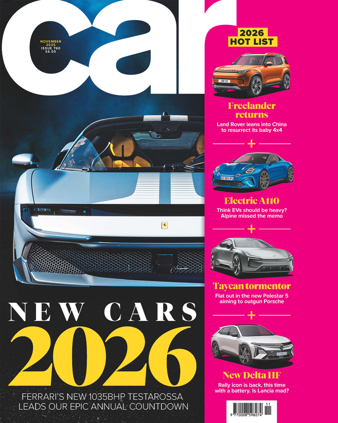Collection of modern car magazine covers featuring new vehicle models and automotive designs in vibrant colors.