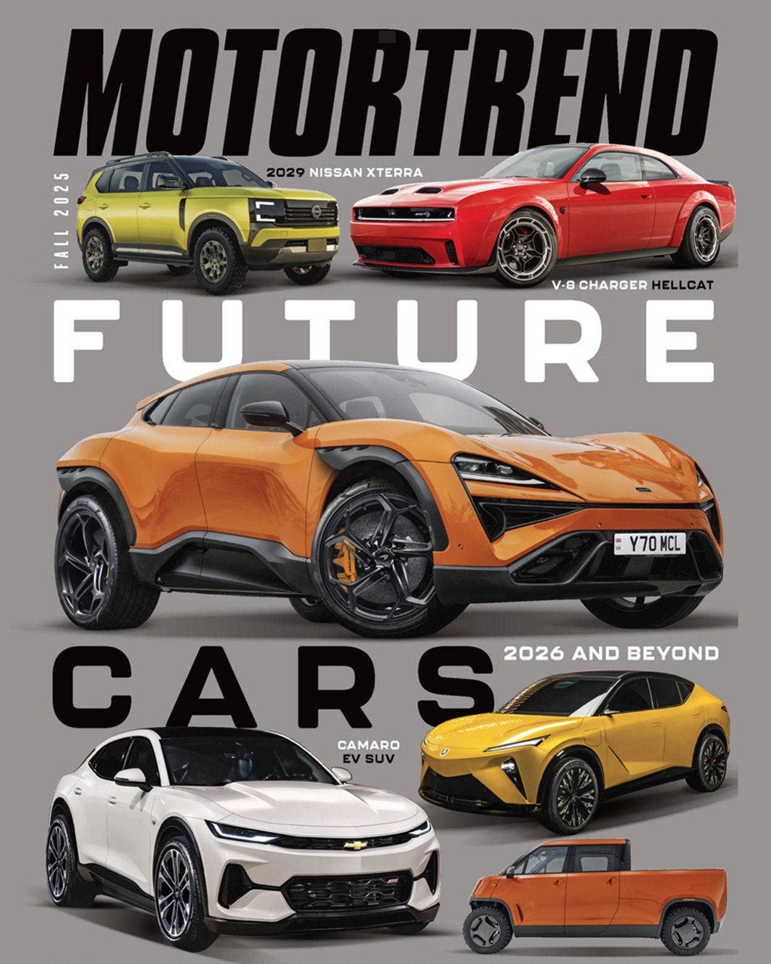 A collage of futuristic concept cars including electric vehicles and sports cars in various colors against white backgrounds.