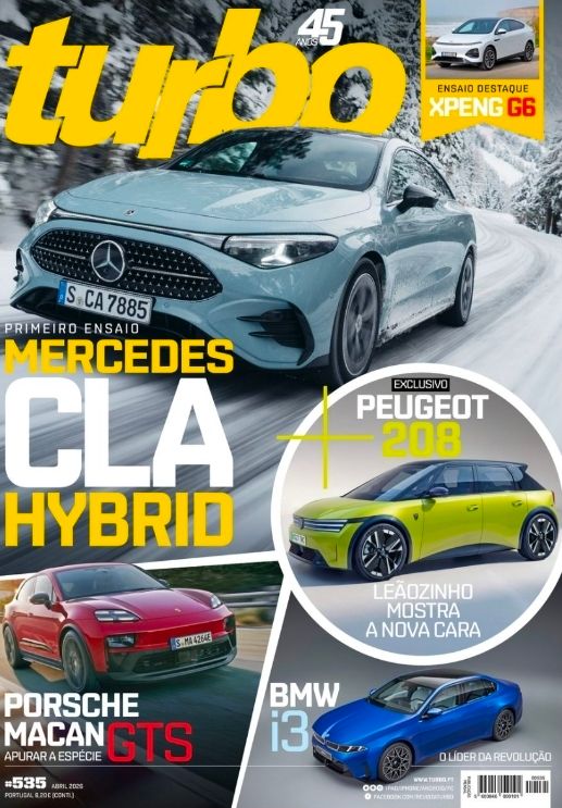 Turbo magazine issue 535 featuring Mercedes CLA Hybrid, Porsche Macan GTS, BMW i3, and Peugeot 208 on the cover.