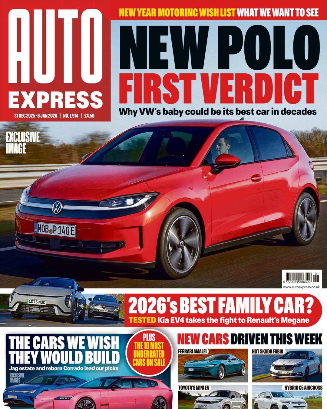 Collection of red car magazine covers featuring Volkswagen Polo and other automotive news headlines.