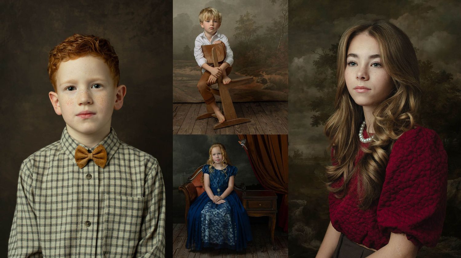 Collage van fine-art portretten Flowing fotografie gevestigd in Zuid-Scharwoude. Het zijn fine-art kinderportretten.