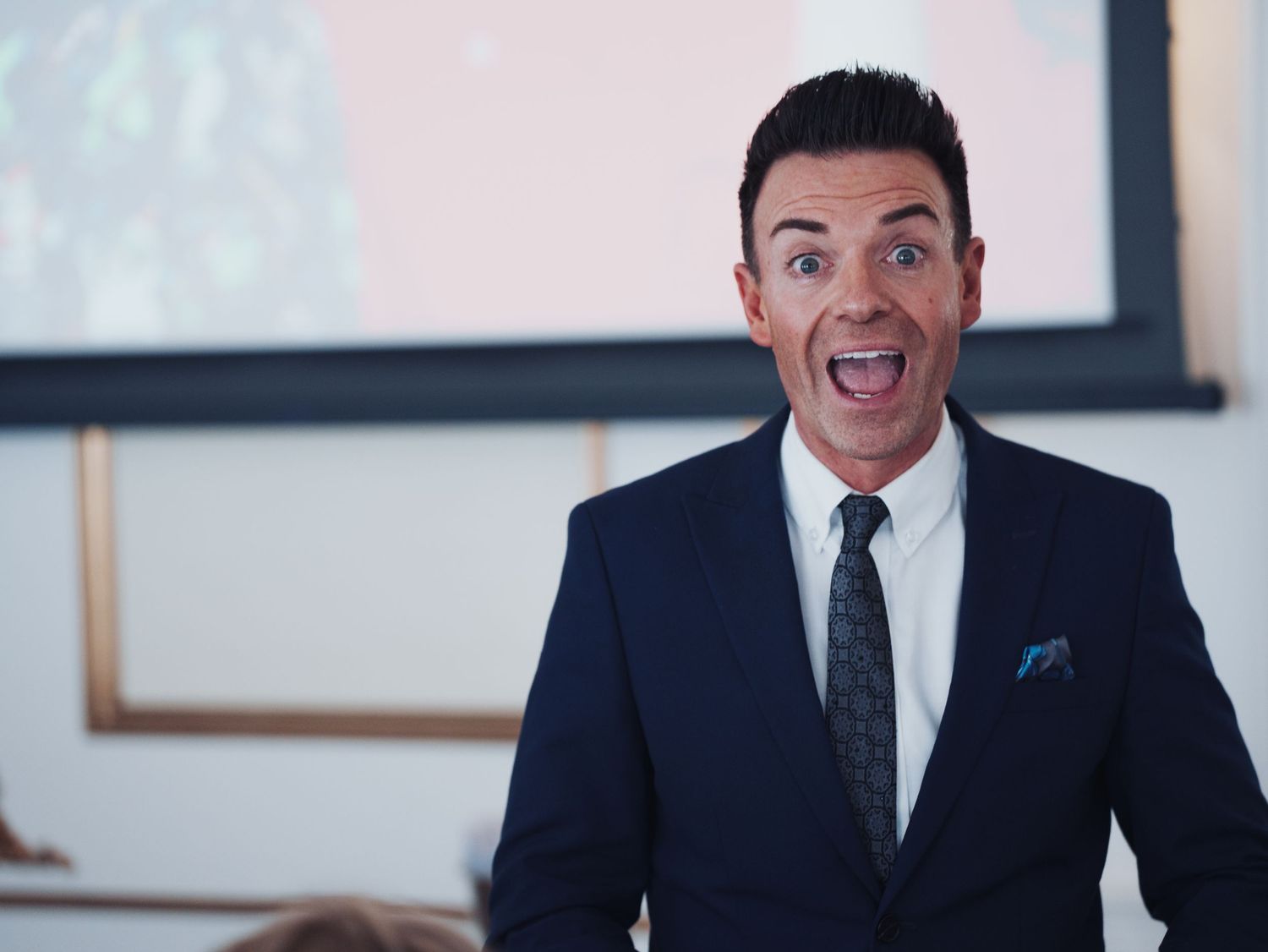 Des Clarke comedian at Variety Ladies Lunch 2025.