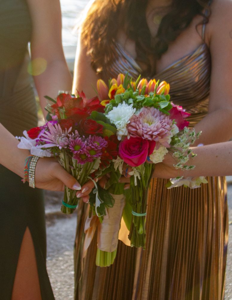 Colorful bouquet held during prom portrait session in Palm Beach Gardens