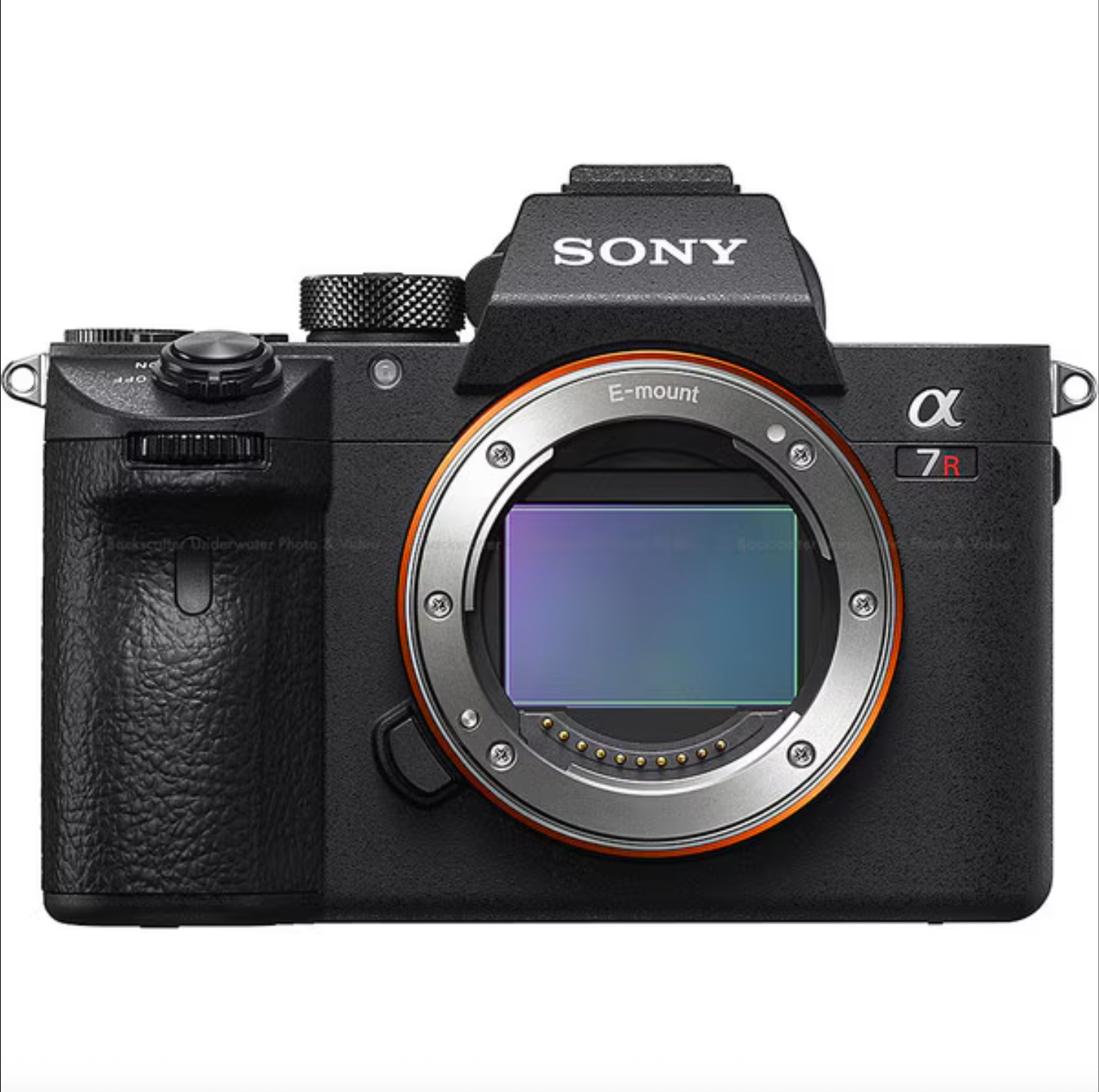 Sony Alpha mirrorless camera body showing full-frame sensor mount.