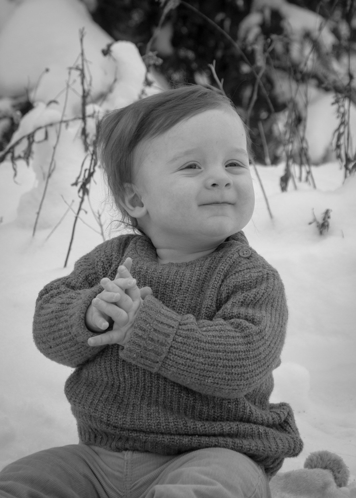 Boy, baby, winter, black and white