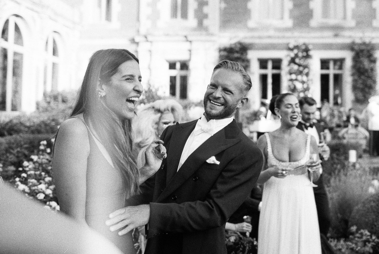 35mm analogue film black and white wedding photograph black tie