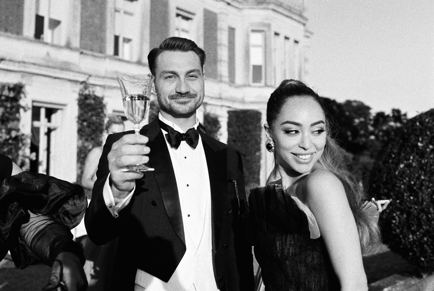 35mm analogue film black and white wedding photograph black tie