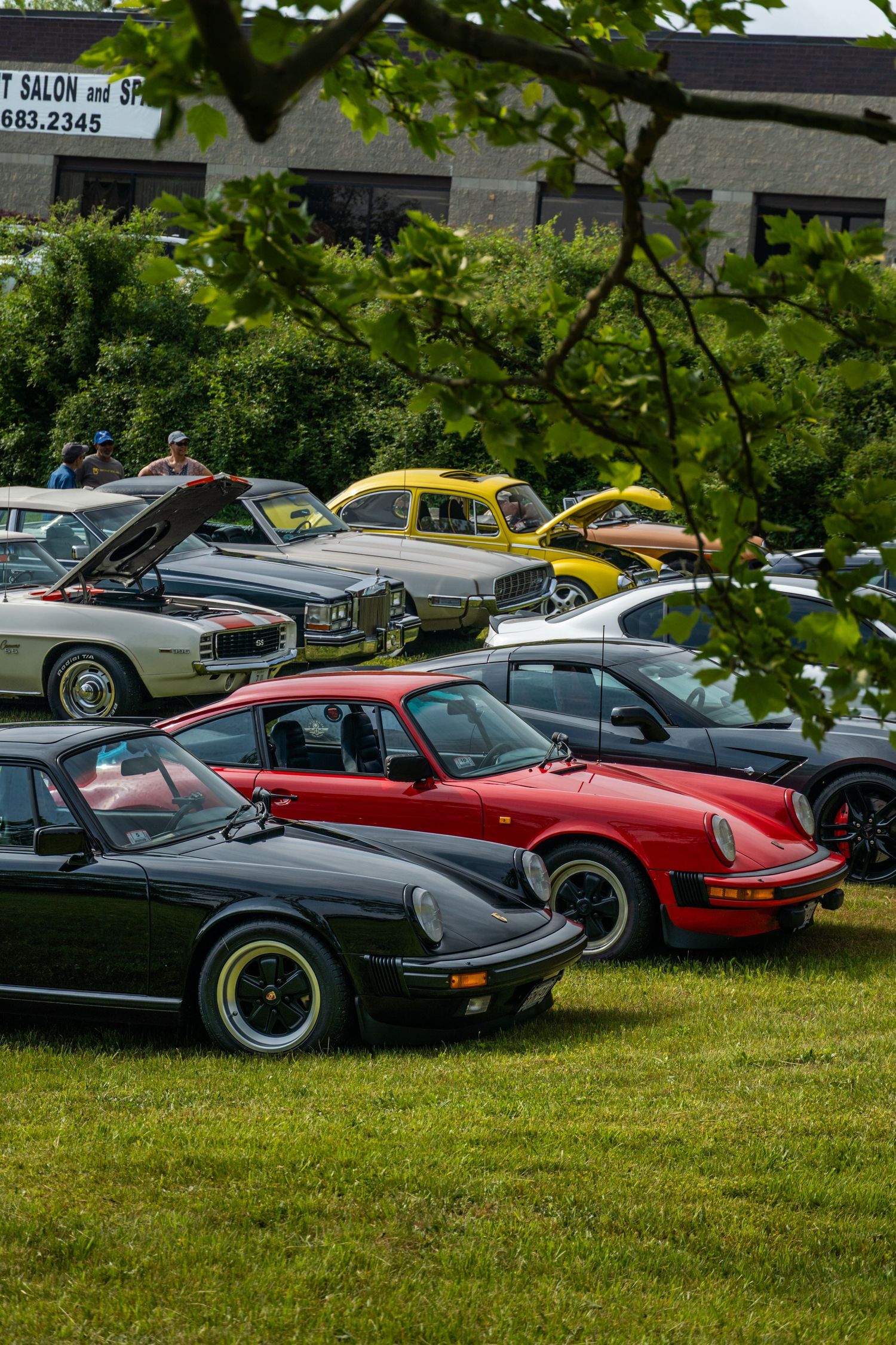 Porsche parked on the grass for Cars and Coffee