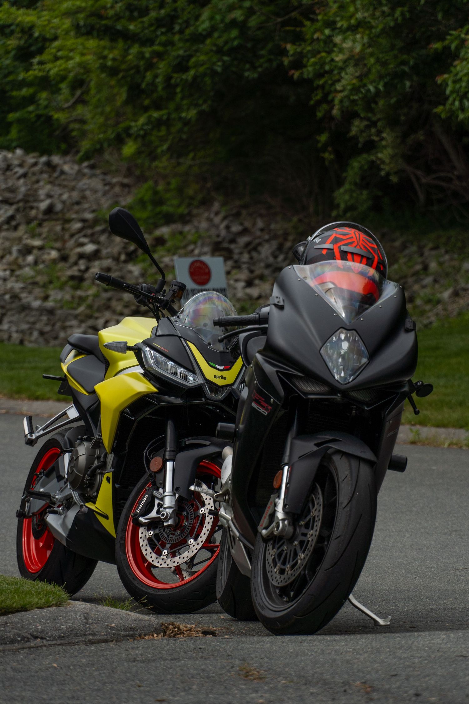 Motorcycles parked for Cars and Coffee hosted by Audrain Auto Musuem