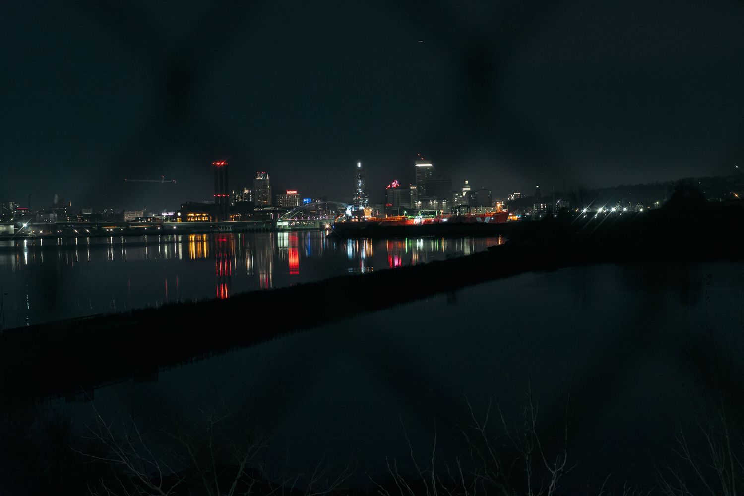 Providence, RI skyline at night reflecting on the water