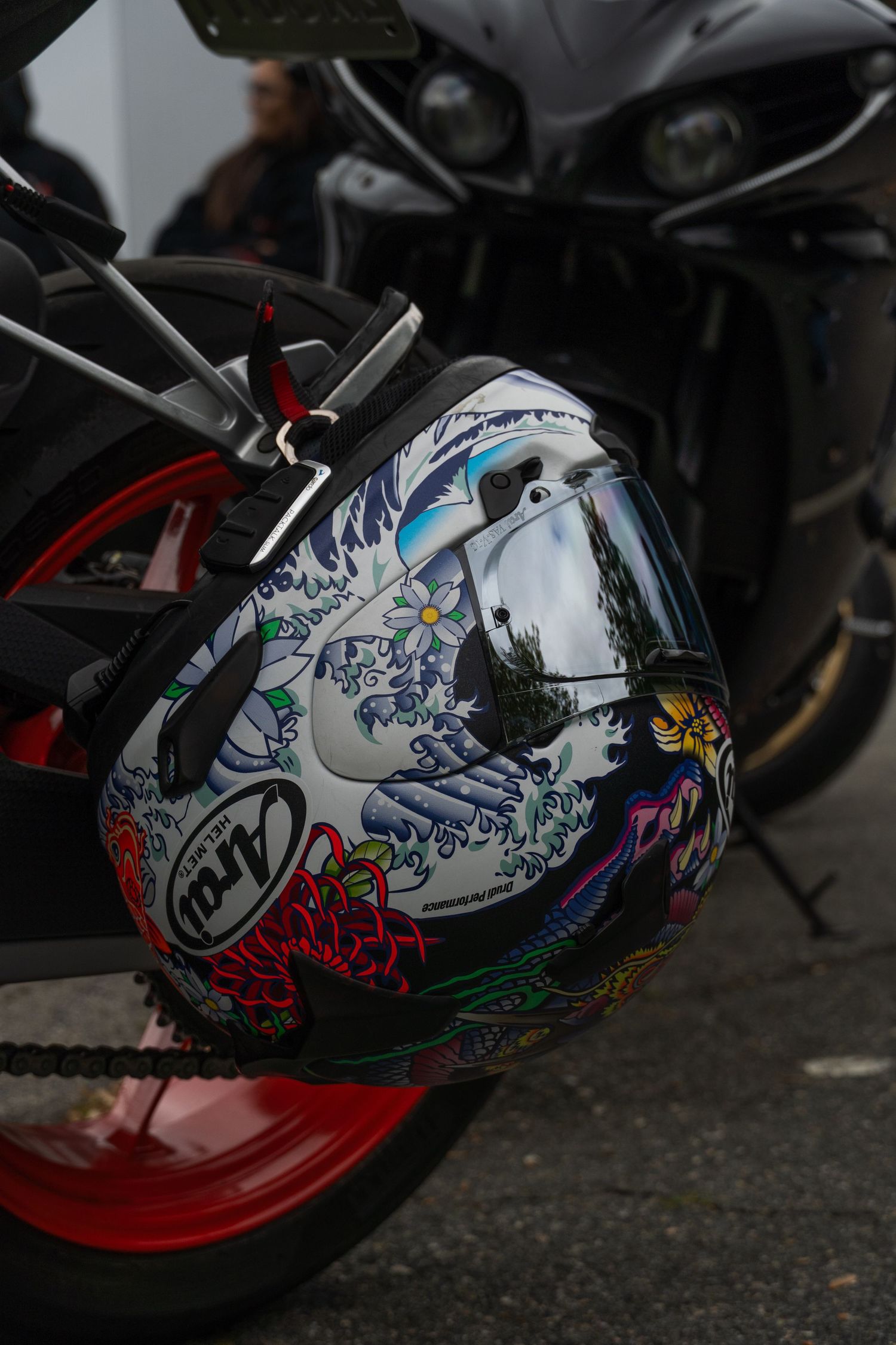 Japanese anime style helmet with waves