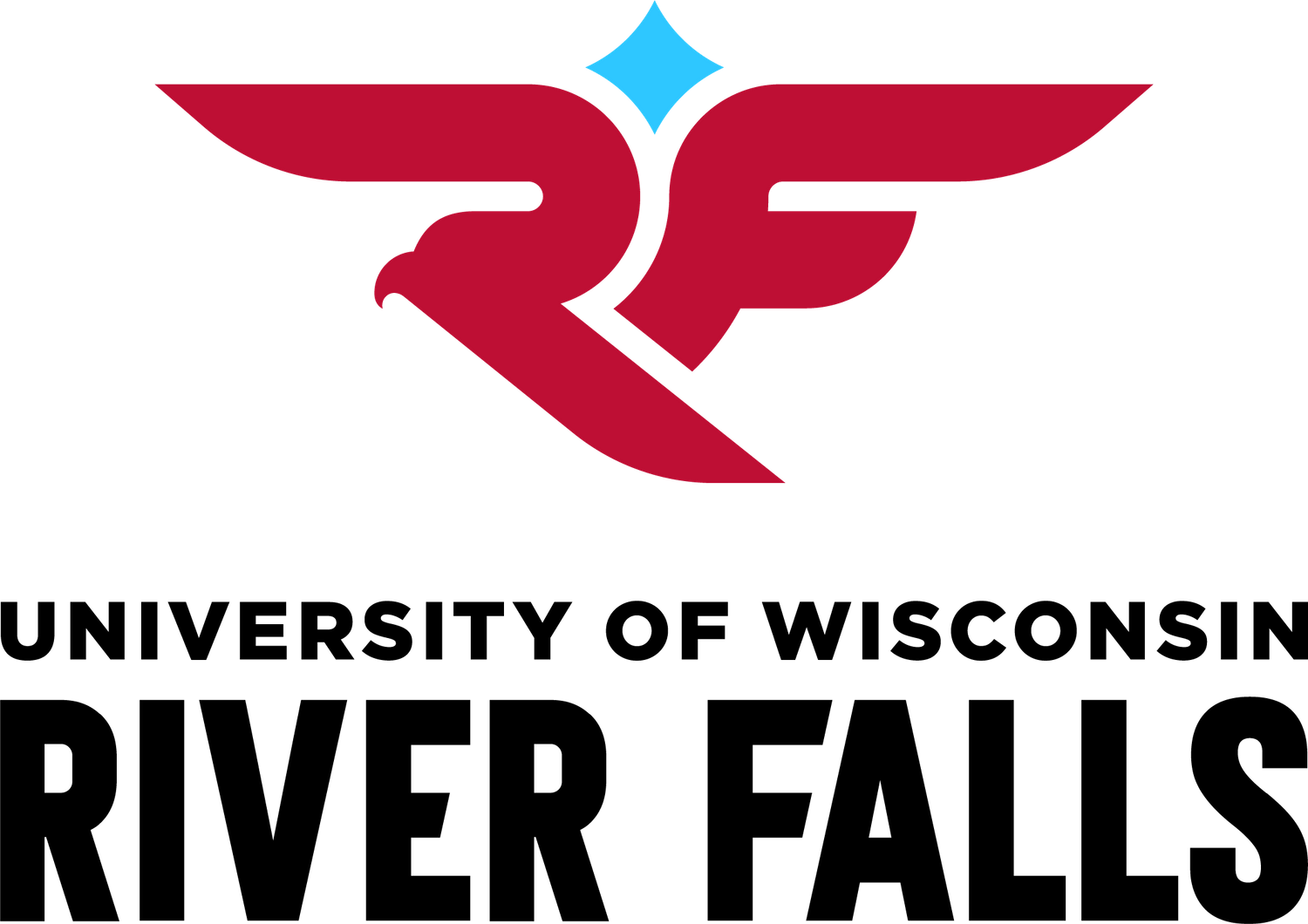 A stylized red bird or wing logo design with a diamond shape above it and black text below.