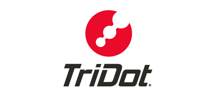 A black and red TriDot logo with circular design elements against a white background.