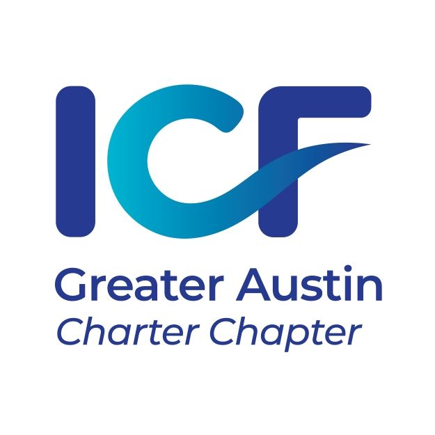 ICF Greater Austin Charter Chapter logo with bold blue letters and a swoosh design.