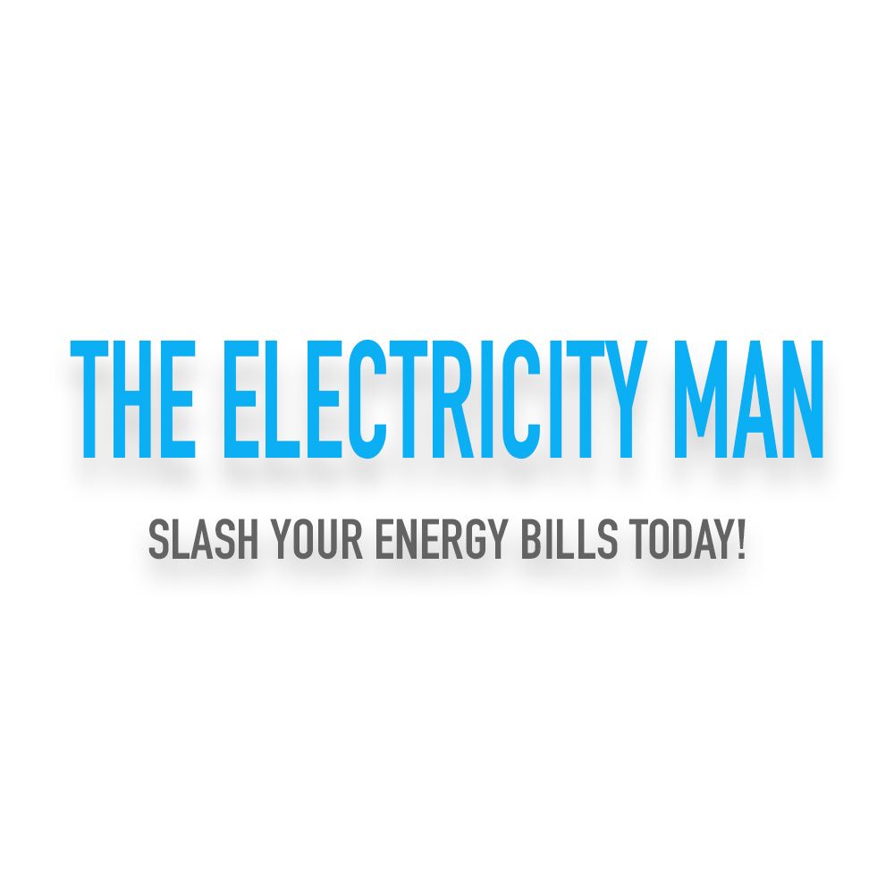 The Electricity Man logo with blue bold text and tagline Slash Your Energy Bills Today in gray.